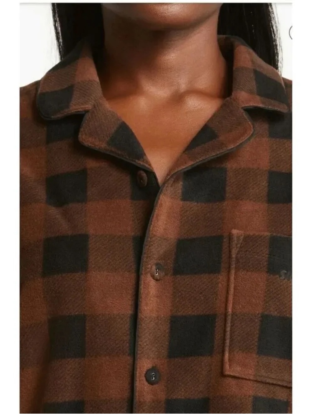 Skims. Buffalo Plaid Sleep Top. Brown/Black. Size XL. - Picture 4 of 10